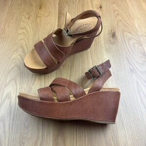 Kork-Ease Amber Brown Leather Strappy Gladiator Wedge Sandals Women’s 9M